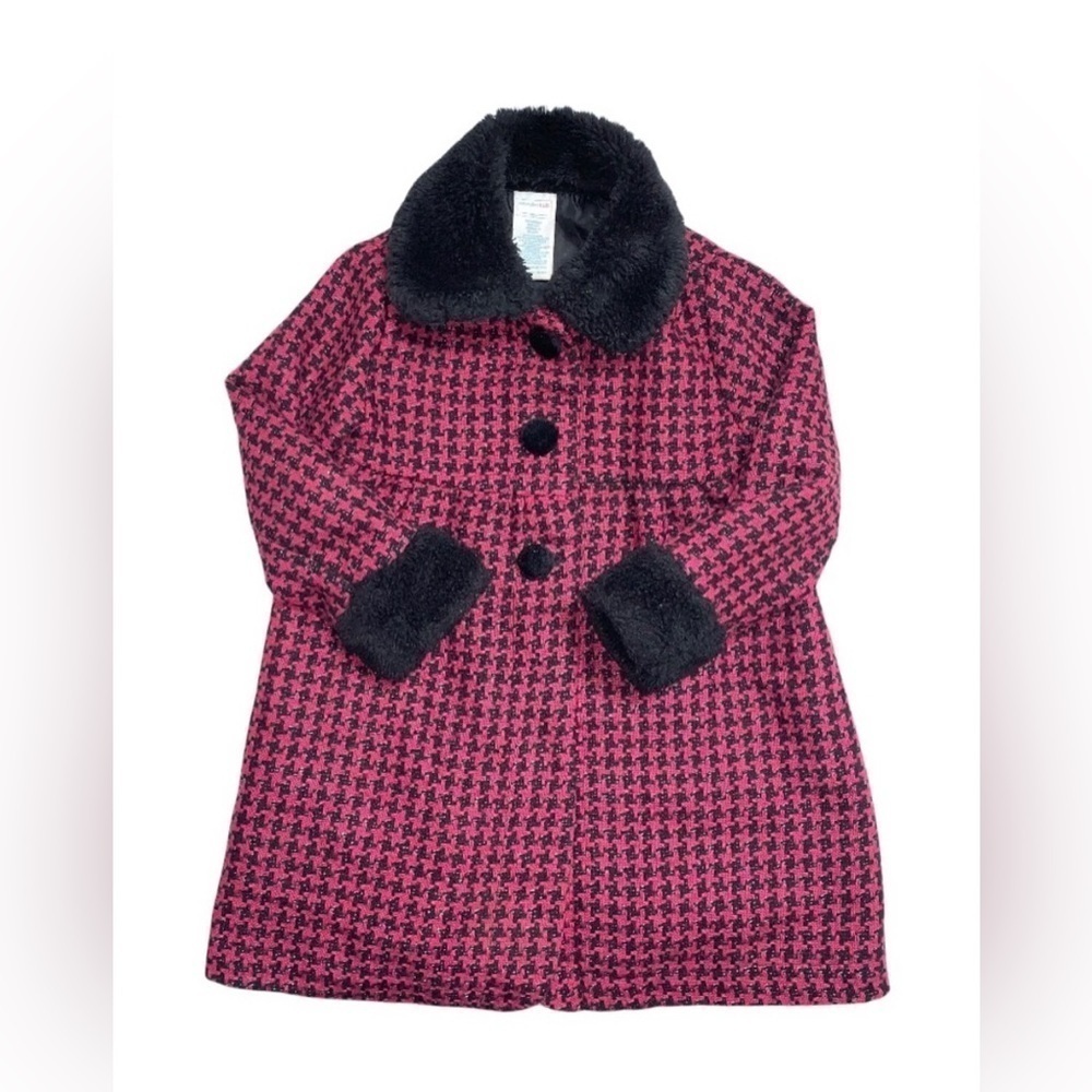 NWOT X-MAS HOLIDAY BLACK FUCHSIA PINK FAUX FUR COLLAR HOUNDS TOOTH JACKE…